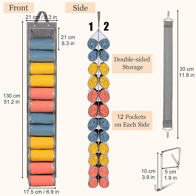 Lirex 8-Pocket Hanging Purse Organizer and 24 Pockets Scarf Organizer Bundle - Image 2
