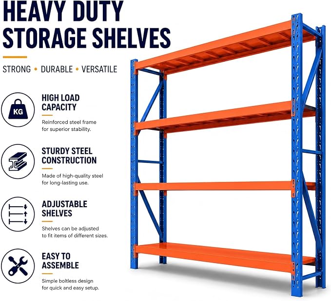 Heavy Duty Warehouse Shelving 4-Tier Industrial Steel Storage Shelves, 2600LB - Image 5