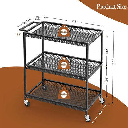 3 Tier Rolling Utility Kitchen Cart, Heavy Duty Wire Rolling Cart on Wheels - Image 3