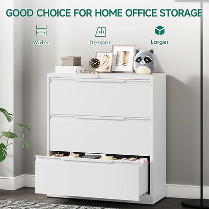 Filing Cabinet with Lock, Lateral File Cabinets 3 Drawer Metal Wide Filing - Image 8