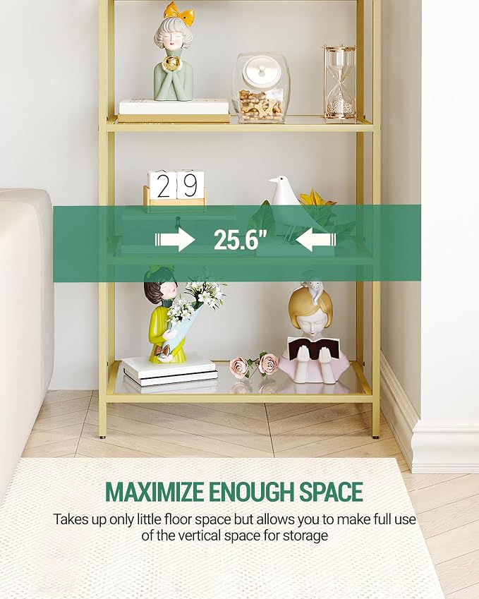 Hzuaneri Bookcase Bookshelf, Tempered Glass Bookshelves | Slim Shelving Unit - Image 6