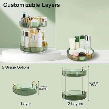 360 Rotating Makeup Organizer for Vanity, 2 Tier Perfume Skincare Organizers - Image 4