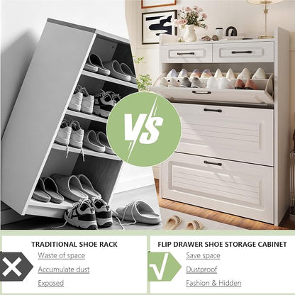 Shoe Cabinet with 3 Large Flip Drawers and 2 Storage Drawers, Narrow Shoe - Image 5