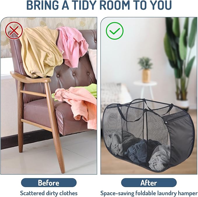 Mesh Popup Laundry Hamper 3 Compartment Sortable Horizontal Collapsible Laundry - Image 6