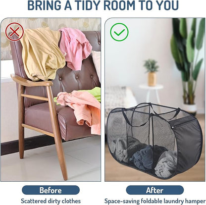Mesh Popup Laundry Hamper 3 Compartment Sortable Horizontal Collapsible Laundry - Image 6
