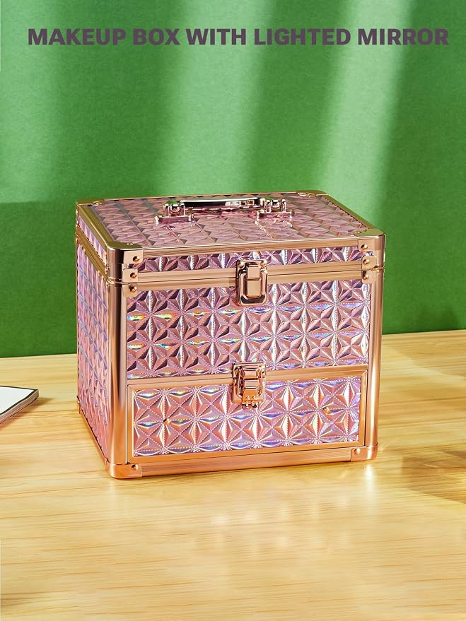 Qislee Makeup Box with Drawer and A Detachable Lighted Mirror, Waterproof - Image 8