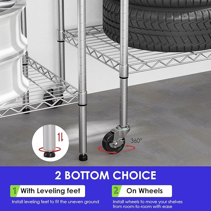 FDW | 6-Tier Wire Shelf with Wheels | 45" x 18" x 82" | Chrome | Storage - Image 5