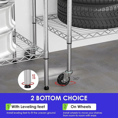 FDW | 6-Tier Wire Shelf with Wheels | 45" x 18" x 82" | Chrome | Storage - Image 5