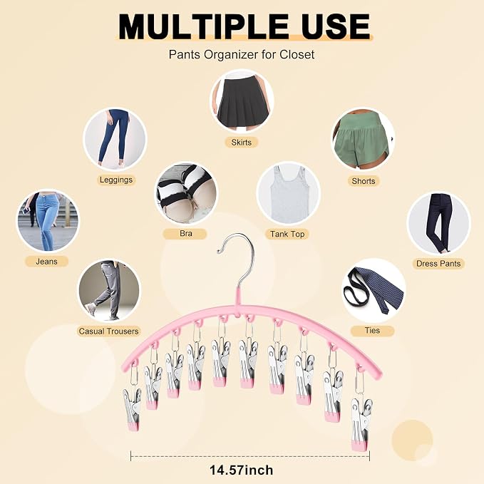 Metal Yoga Pants Hangers 1 Pack w/10 Clips Holds 10 Leggings, Space Saving - Image 4