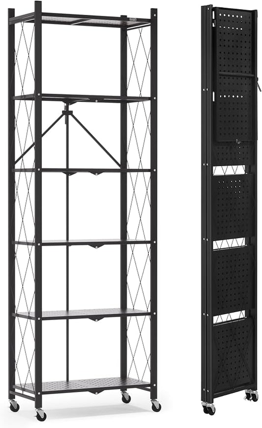 ALANNG 73.6 Inch Folding Bookshelf, 6 Tier Metal Bookcase and Bookshelves | by ALANNG