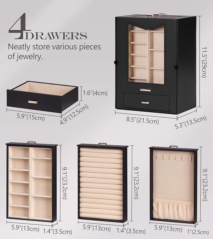 Homde Jewelry Organizer with Transparent Window Necklace Hooks Gift - Image 6