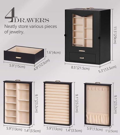 Homde Jewelry Organizer with Transparent Window Necklace Hooks Gift - Image 6
