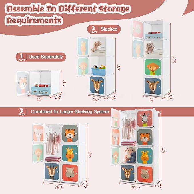 Costzon Kids Closet, Cartoon DIY Modular Dresser Storage Organizer - Image 3