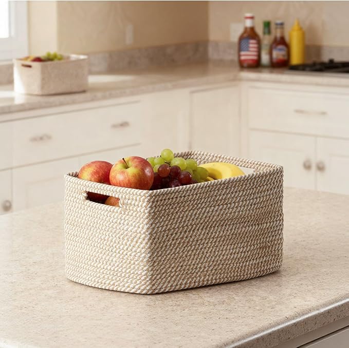 5 Pack Woven Storage Baskets for Shelves, Decorative Basket Organizer Storage - Image 7