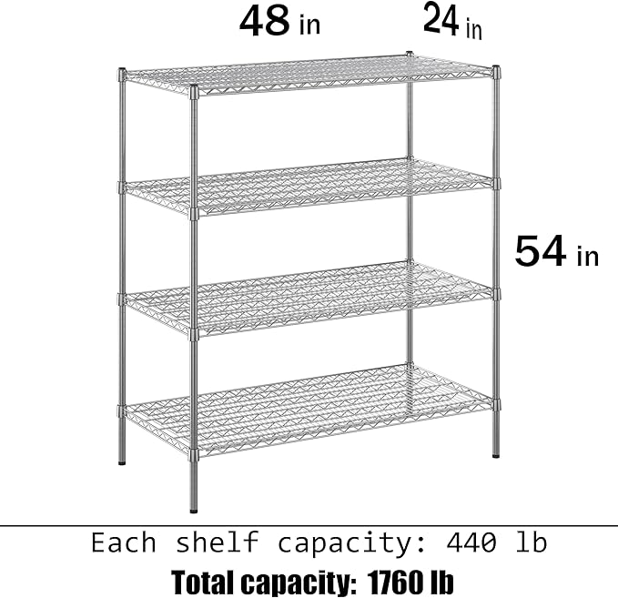 24" Deep x 48" Wide x 54" Height Wire Shelving Kit | 4-Tier | NSF Commercial - Image 3