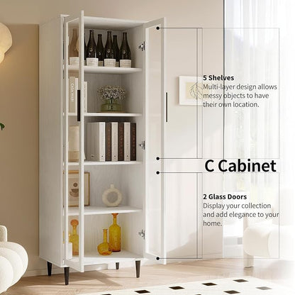 TUSY 70.9“ H Bookcase with Doors, 6-Tier Bookshelf with Open Shelf, Display - Image 3