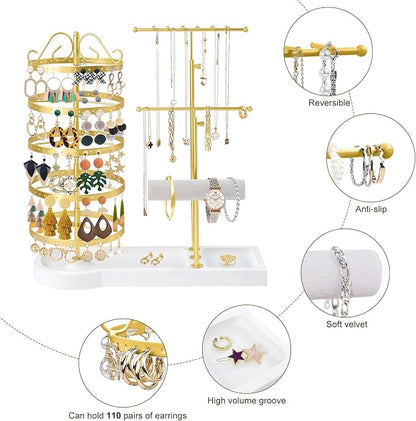 Jewelry Organizer Stand, Metal Rotating Earring Holder Organizer - Image 3