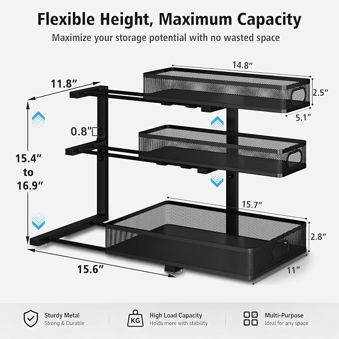 Under Sink Organizer, 3 Tier Pull Out Cabinet Organizer - Image 3