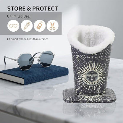 Plush Lined Eyeglasses Holder, Cute Magnetic PU Leather Glasses Stand Case - Image 5