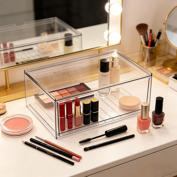 Prsildan Acrylic Makeup Organizer Stackable Clear Storage Drawers - Image 2