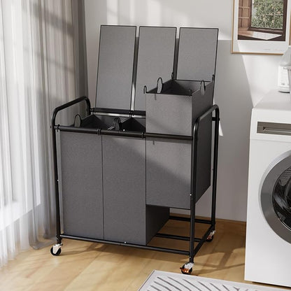 180L Laundry Sorter 3 Section – Heavy Duty Rolling Laundry Basket by YKDIRECT