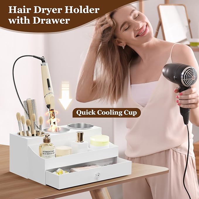 Acrylic Hair Dryer Holder with Drawer, Bathroom Organizer Countertop Drawers - Image 2