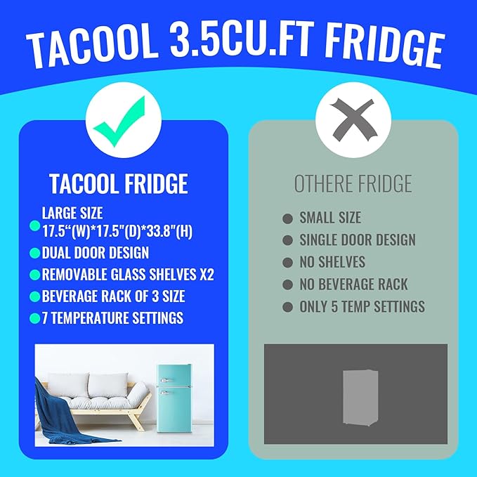 Small Refrigerator with Freezer Double Door Mini Fridge Adjustable Glass Shelves - Image 5