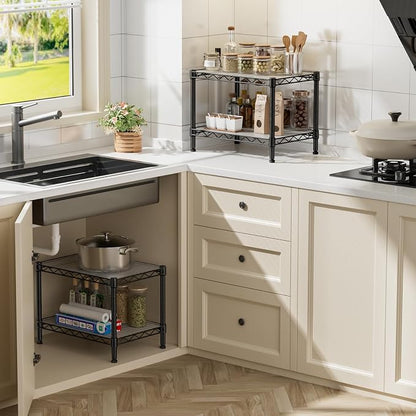 SINGAYE 2 Small Shelves Kitchen Storage Shelf Wire Shelving Unit Metal Shelf - Image 7