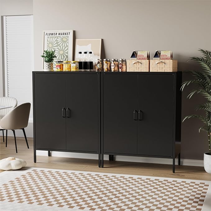 COFaR Black Metal Storage Cabinet, 40” Industrial Kitchen Organizer & Buffet - Image 3