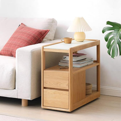 Solid Wood End Table with Storage Drawers, Narrow Side Table by Wayshome