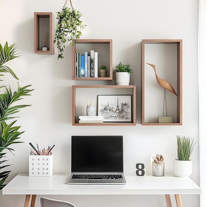 Wall Mount Shelf Set of 4, Floating Cube Shelves - Image 2