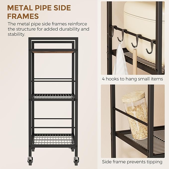 3-Tier Metal Storage Rack with Industrial Wheels, Mesh Shelving Unit with - Image 6