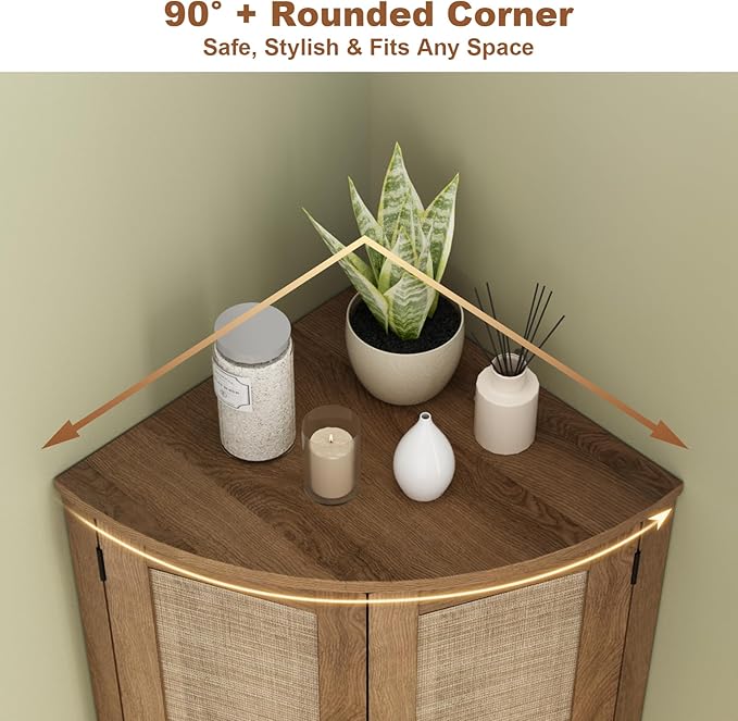 Tall Corner Cabinet, 64.7" Rattan Corner Storage Cabinet - Image 5