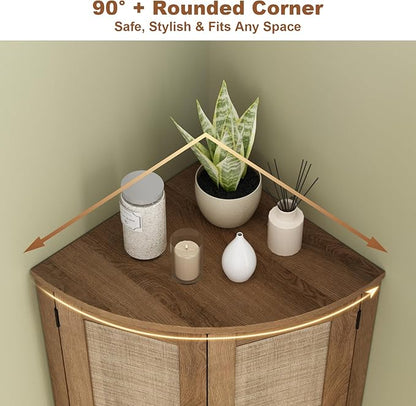 Tall Corner Cabinet, 64.7" Rattan Corner Storage Cabinet - Image 5