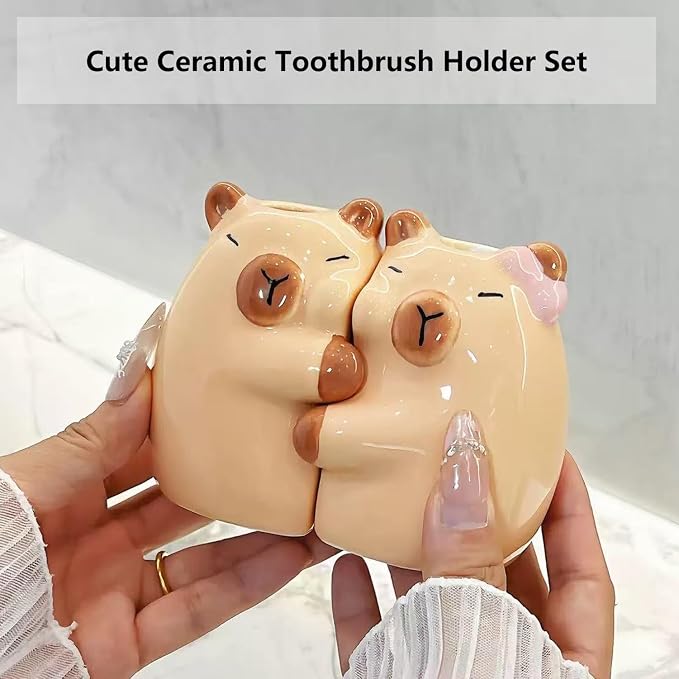 Ceramic Toothbrush Holder for Bathroom, Cute Capybara Shape Tooth Brush Holders - Image 3