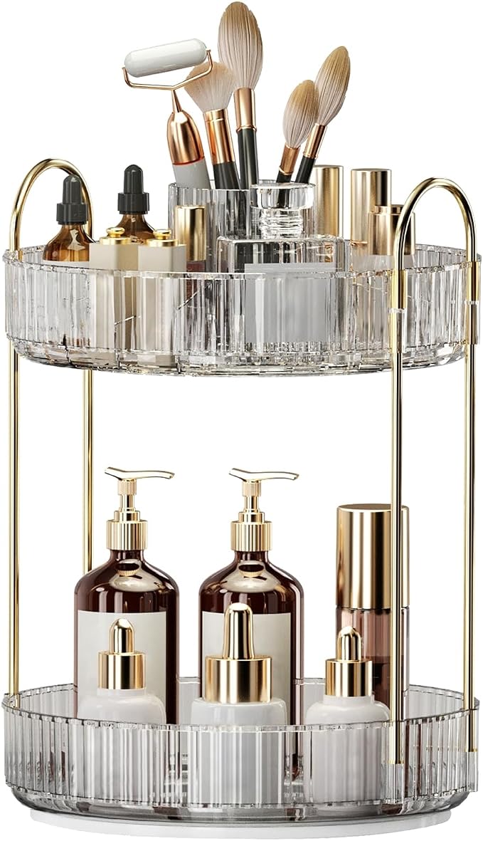 360° Rotating Makeup Organizer, Large-Capacity Skincare Make Up Storage 2 Tier by Oifecsie