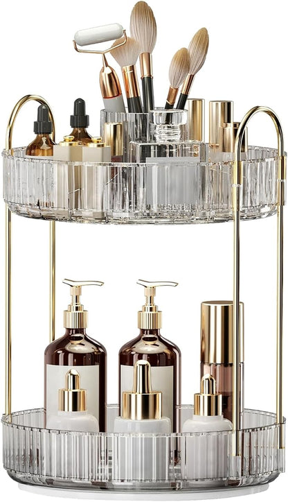 360° Rotating Makeup Organizer, Large-Capacity Skincare Make Up Storage 2 Tier by Oifecsie