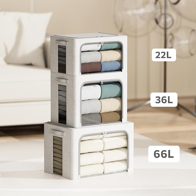 4 Pack Clothes Storage Bins - 22L Stackable Storage Box with Lid，Foldable - Image 5