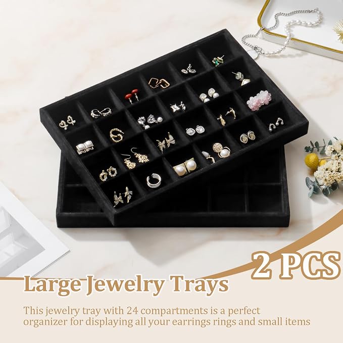 Large Velvet Jewelry Tray 2 Pack Stackable Jewelry Display Drawer Inserts Trays - Image 2