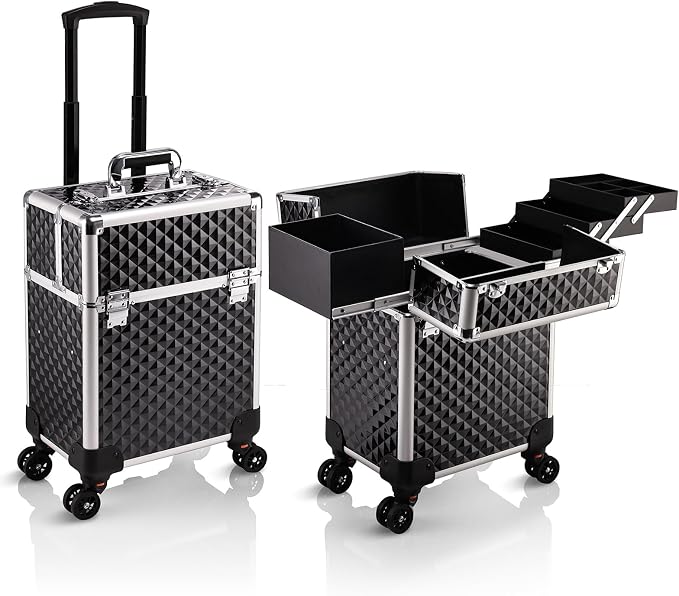 Stagiant Rolling Makeup Train Case Large Storage Cosmetic Trolley 4 Tray by Stagiant