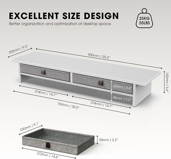 Fenge Monitor Stand with Drawer, 2 Tiers Dual Monitor Riser - Image 5