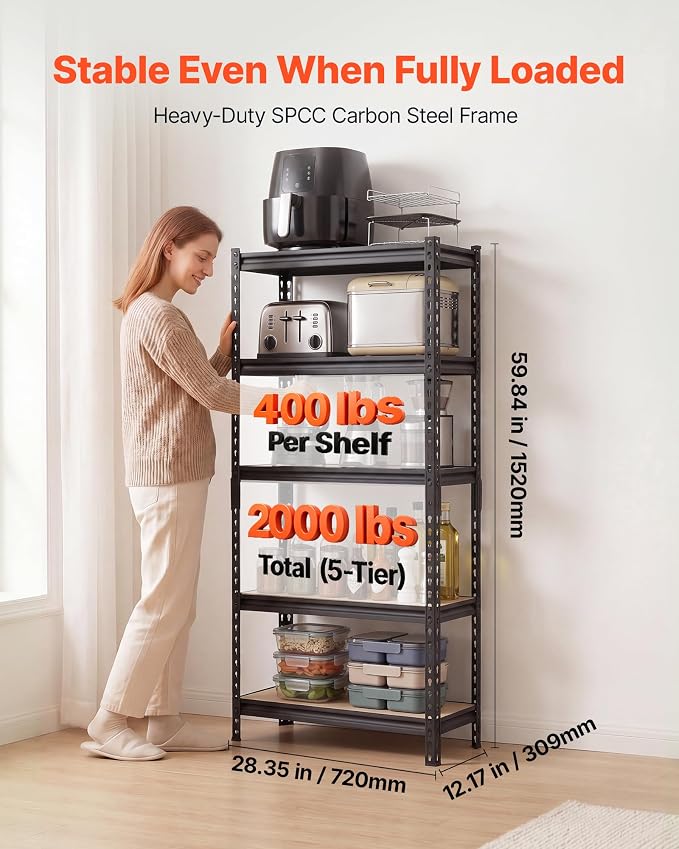 VEVOR Storage Shelves, 5-Tier Adjustable, 2000 lbs Capacity, Heavy Duty Garage - Image 3