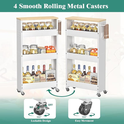 Slim Storage Cart, 4-Tier Kitchen Rolling Cart Narrow Storage Cabinet - Image 6