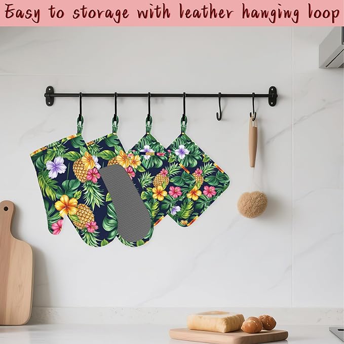 Pineapple Heat-Resistant Silicone Oven Mitts and Pot Holders, Hawaiian Tropical - Image 5