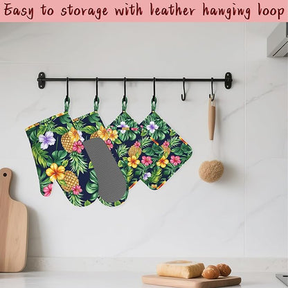 Pineapple Heat-Resistant Silicone Oven Mitts and Pot Holders, Hawaiian Tropical - Image 5