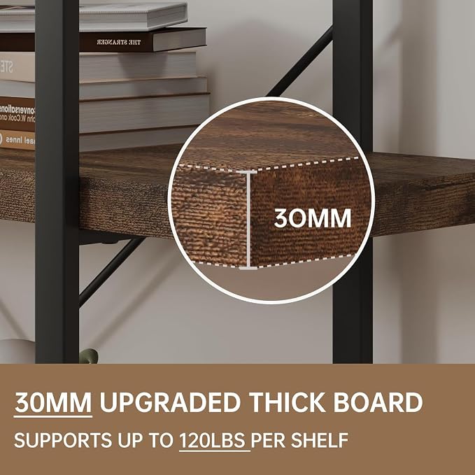 Heavy Duty 4-Tier Industrial Bookcase, 120lbs Shelf Capacity, Rustic Open - Image 4