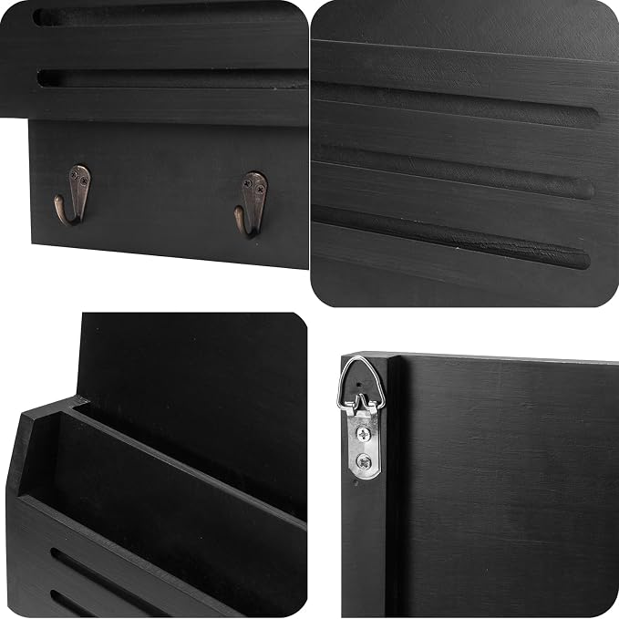 Key and Mail Holder Wall Mount, 2-Slot Wooden Mail Organizer | Decorative - Image 7