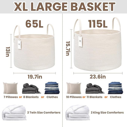 JMvicyroam 115L Extra Large Machine Washable Cotton Rope Blanket Basket | - Image 3