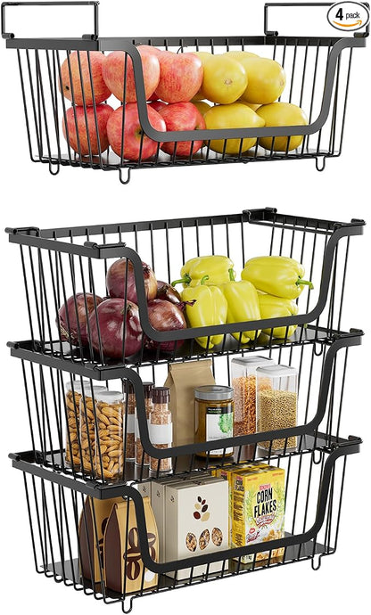 4 Pcs Stackable Wire Baskets for Pantry Organizers and Storage, Produce Potato by XILIDIA