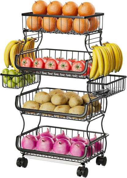 Simple Trending 4 Tier Rolling Cart, Stackable Fruit Vegetable Basket by SimpleTrending
